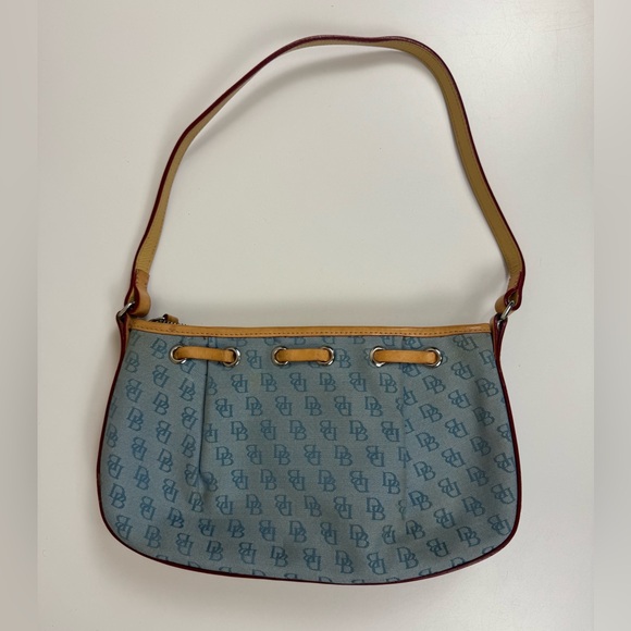 Dooney & Bourke Blue Coated Canvas Tassel Top Zip Small Hobo Shoulder Bag - Picture 5 of 7